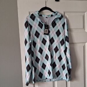Stylish Women's Argyle Blouse - Black and White